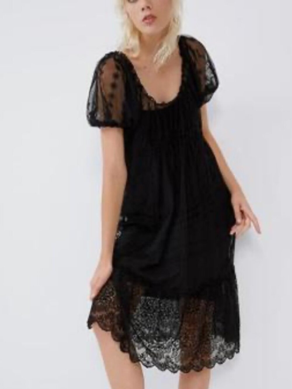 Zara Black Lace-Trim Midi Dress